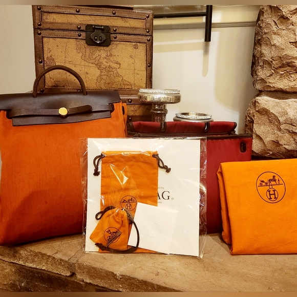 Auth HERMES Her Bag Ado PM 2-Wy Backpack Orange/Red/Dark Brown Canvas - Picture 1 of 16